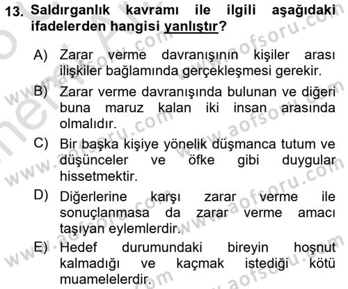 Aile Psikolojisi ve Eğitimi Dersi 2024 - 2025 Yılı (Vize) Ara Sınav Soruları 13. Soru