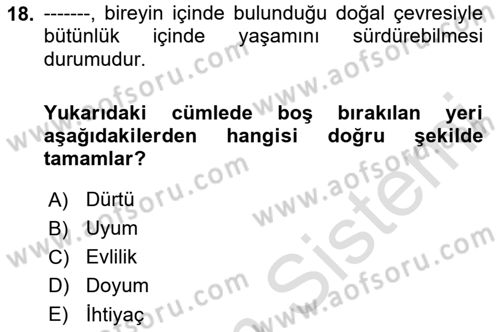 Aile Psikolojisi ve Eğitimi Dersi 2024 - 2025 Yılı (Vize) Ara Sınav Soruları 18. Soru