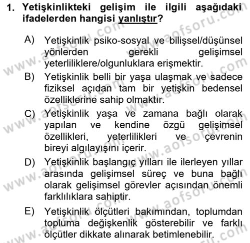 Aile Psikolojisi ve Eğitimi Dersi 2024 - 2025 Yılı (Final) Dönem Sonu Sınav Soruları 1. Soru