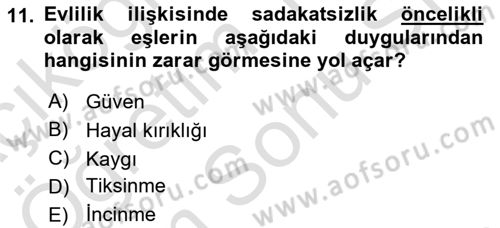 Aile Psikolojisi ve Eğitimi Dersi 2024 - 2025 Yılı (Final) Dönem Sonu Sınav Soruları 11. Soru
