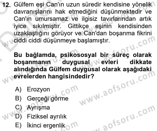 Aile Psikolojisi ve Eğitimi Dersi 2024 - 2025 Yılı (Final) Dönem Sonu Sınav Soruları 12. Soru