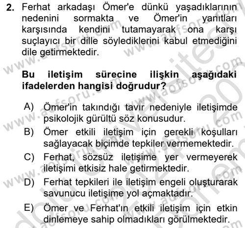 Aile Psikolojisi ve Eğitimi Dersi 2024 - 2025 Yılı (Final) Dönem Sonu Sınav Soruları 2. Soru