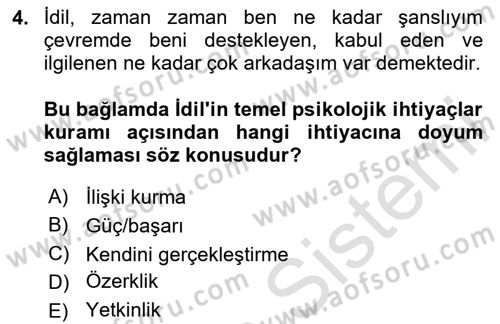 Aile Psikolojisi ve Eğitimi Dersi 2024 - 2025 Yılı (Final) Dönem Sonu Sınav Soruları 4. Soru