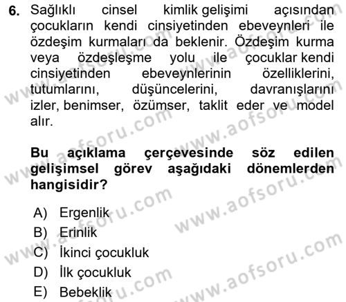Aile Psikolojisi ve Eğitimi Dersi 2024 - 2025 Yılı (Final) Dönem Sonu Sınav Soruları 6. Soru