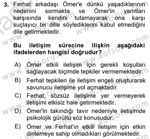 Aile Psikolojisi ve Eğitimi Dersi 2024 - 2025 Yılı Yaz Okulu Sınav Soruları 3. Soru