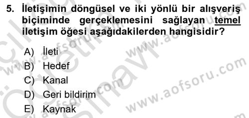 Aile Psikolojisi ve Eğitimi Dersi 2024 - 2025 Yılı Yaz Okulu Sınav Soruları 5. Soru