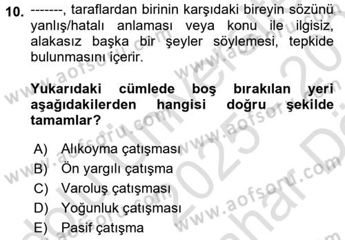 Aile Psikolojisi ve Eğitimi Dersi 2025 - 2026 Yılı (Vize) Ara Sınav Soruları 10. Soru