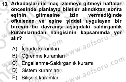 Aile Psikolojisi ve Eğitimi Dersi 2025 - 2026 Yılı (Vize) Ara Sınav Soruları 13. Soru