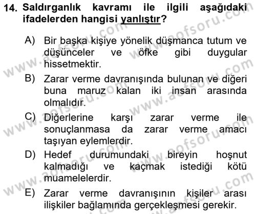 Aile Psikolojisi ve Eğitimi Dersi 2025 - 2026 Yılı (Vize) Ara Sınav Soruları 14. Soru