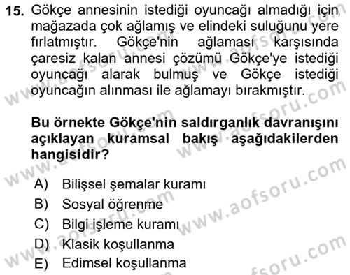Aile Psikolojisi ve Eğitimi Dersi 2025 - 2026 Yılı (Vize) Ara Sınav Soruları 15. Soru