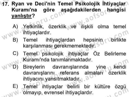 Aile Psikolojisi ve Eğitimi Dersi 2025 - 2026 Yılı (Vize) Ara Sınav Soruları 17. Soru
