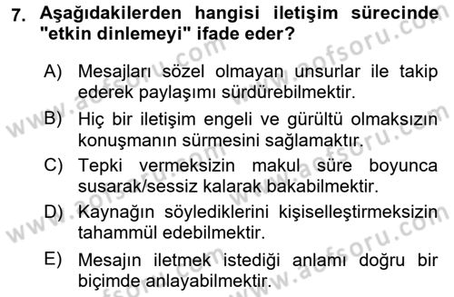 Aile Psikolojisi ve Eğitimi Dersi 2025 - 2026 Yılı (Vize) Ara Sınav Soruları 7. Soru