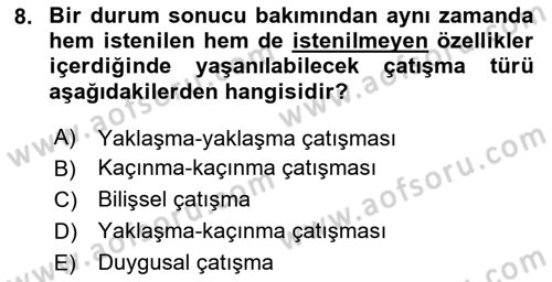 Aile Psikolojisi ve Eğitimi Dersi 2025 - 2026 Yılı (Vize) Ara Sınav Soruları 8. Soru