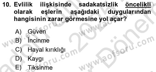 Aile Psikolojisi ve Eğitimi Dersi 2025 - 2026 Yılı (Final) Dönem Sonu Sınav Soruları 10. Soru