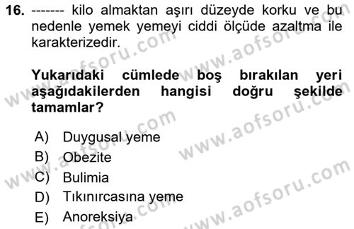 Aile Psikolojisi ve Eğitimi Dersi 2025 - 2026 Yılı (Final) Dönem Sonu Sınav Soruları 16. Soru