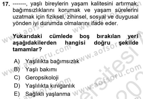 Aile Psikolojisi ve Eğitimi Dersi 2025 - 2026 Yılı (Final) Dönem Sonu Sınav Soruları 17. Soru