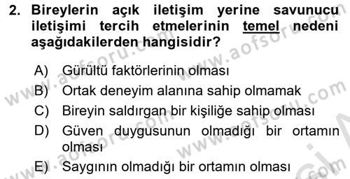 Aile Psikolojisi ve Eğitimi Dersi 2025 - 2026 Yılı (Final) Dönem Sonu Sınav Soruları 2. Soru