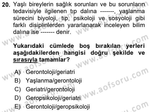 Aile Psikolojisi ve Eğitimi Dersi 2025 - 2026 Yılı (Final) Dönem Sonu Sınav Soruları 20. Soru