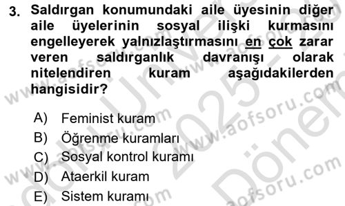 Aile Psikolojisi ve Eğitimi Dersi 2025 - 2026 Yılı (Final) Dönem Sonu Sınav Soruları 3. Soru