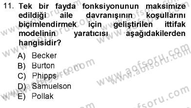 Aile Ekonomisi Dersi 2012 - 2013 Yılı (Final) Dönem Sonu Sınav Soruları 11. Soru