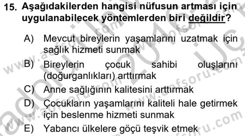 Aile Ekonomisi Dersi 2016 - 2017 Yılı 3 Ders Sınav Soruları 15. Soru