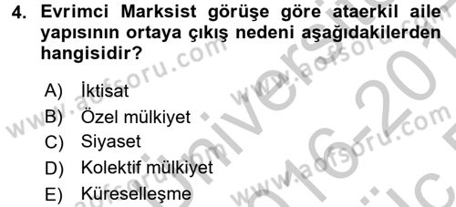 Aile Ekonomisi Dersi 2016 - 2017 Yılı 3 Ders Sınav Soruları 4. Soru