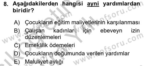 Aile Ekonomisi Dersi 2016 - 2017 Yılı 3 Ders Sınav Soruları 8. Soru