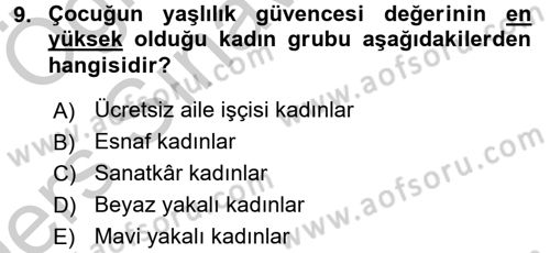 Aile Ekonomisi Dersi 2016 - 2017 Yılı 3 Ders Sınav Soruları 9. Soru