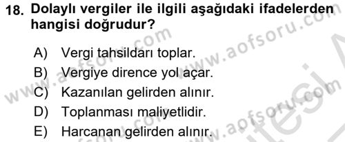 Aile Ekonomisi Dersi Ara Sınavı Deneme Sınav Soruları 18. Soru