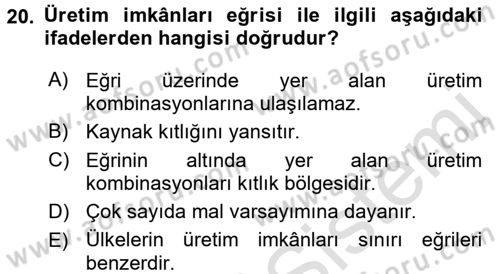 Aile Ekonomisi Dersi Ara Sınavı Deneme Sınav Soruları 20. Soru
