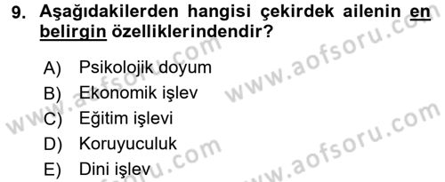 Aile Ekonomisi Dersi Ara Sınavı Deneme Sınav Soruları 9. Soru