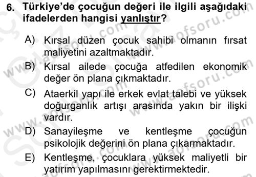 Aile Ekonomisi Dersi 2016 - 2017 Yılı (Final) Dönem Sonu Sınav Soruları 6. Soru