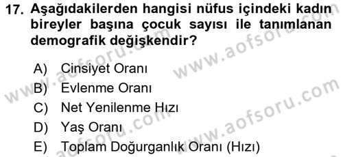 Aile Ekonomisi Dersi 2017 - 2018 Yılı 3 Ders Sınav Soruları 17. Soru