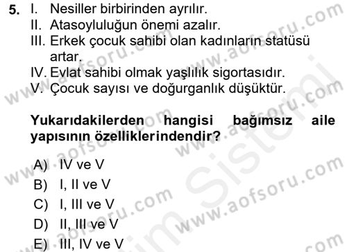 Aile Ekonomisi Dersi 2017 - 2018 Yılı 3 Ders Sınav Soruları 5. Soru