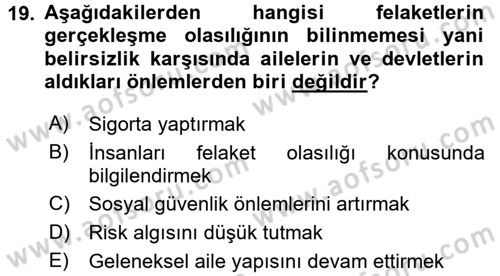 Aile Ekonomisi Dersi 2017 - 2018 Yılı (Vize) Ara Sınav Soruları 19. Soru
