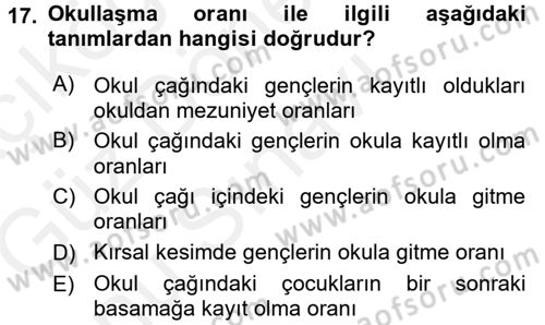 Aile Ekonomisi Dersi 2017 - 2018 Yılı (Final) Dönem Sonu Sınav Soruları 17. Soru