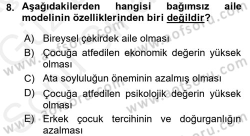 Aile Ekonomisi Dersi 2017 - 2018 Yılı (Final) Dönem Sonu Sınav Soruları 8. Soru