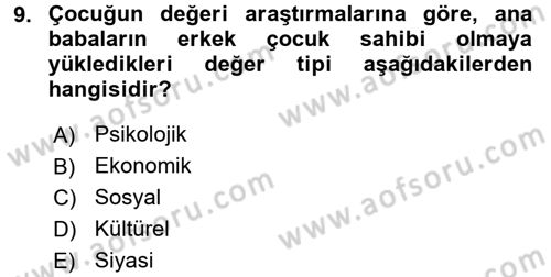 Aile Ekonomisi Dersi 2017 - 2018 Yılı (Final) Dönem Sonu Sınav Soruları 9. Soru