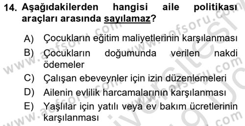 Aile Ekonomisi Dersi 2018 - 2019 Yılı 3 Ders Sınav Soruları 14. Soru