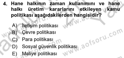 Aile Ekonomisi Dersi 2018 - 2019 Yılı Yaz Okulu Sınav Soruları 4. Soru