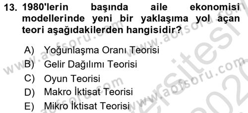 Aile Ekonomisi Dersi 2019 - 2020 Yılı (Vize) Ara Sınav Soruları 13. Soru