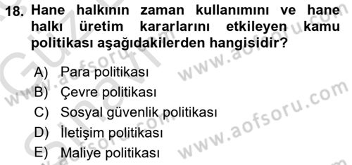 Aile Ekonomisi Dersi Ara Sınavı Deneme Sınav Soruları 18. Soru