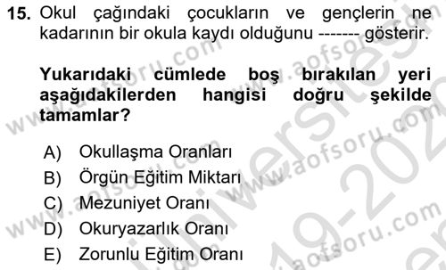 Aile Ekonomisi Dersi 2019 - 2020 Yılı (Final) Dönem Sonu Sınav Soruları 15. Soru
