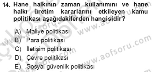 Aile Ekonomisi Dersi Ara Sınavı Deneme Sınav Soruları 14. Soru