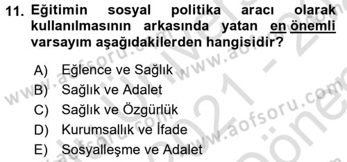 Aile Ekonomisi Dersi 2021 - 2022 Yılı (Final) Dönem Sonu Sınav Soruları 11. Soru