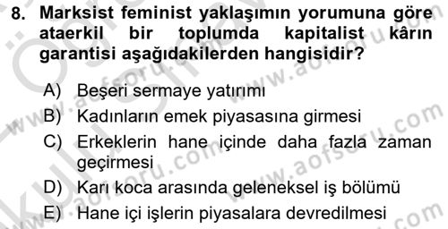 Aile Ekonomisi Dersi 2021 - 2022 Yılı Yaz Okulu Sınav Soruları 8. Soru