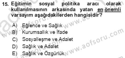 Aile Ekonomisi Dersi 2022 - 2023 Yılı Yaz Okulu Sınav Soruları 15. Soru