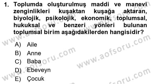 Aile Ekonomisi Dersi Ara Sınavı Deneme Sınav Soruları 1. Soru