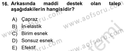 Aile Ekonomisi Dersi Ara Sınavı Deneme Sınav Soruları 16. Soru