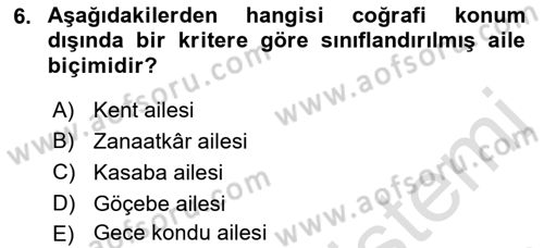 Aile Ekonomisi Dersi 2023 - 2024 Yılı (Vize) Ara Sınav Soruları 6. Soru